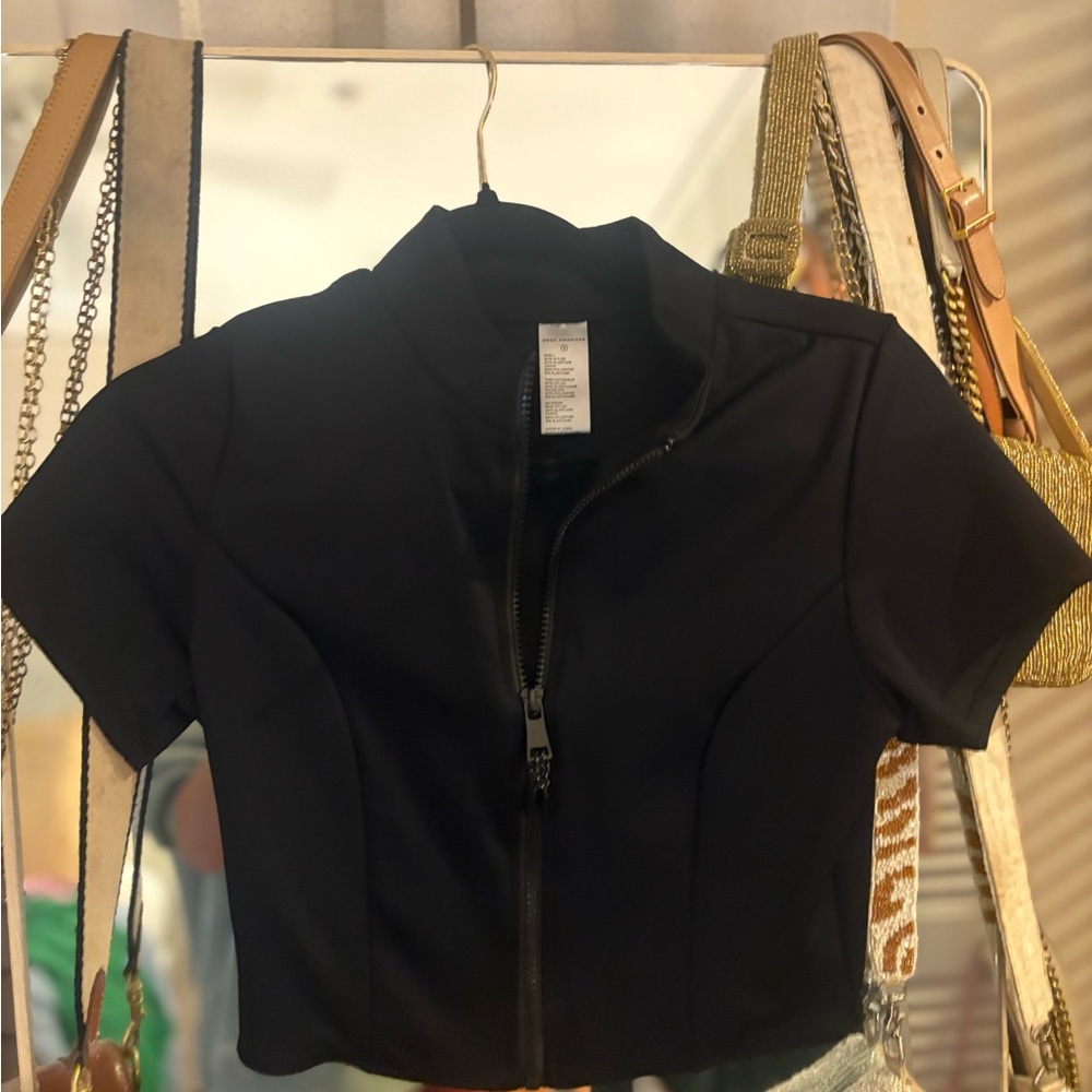 Good American Black Short Sleeve Zip Jacket